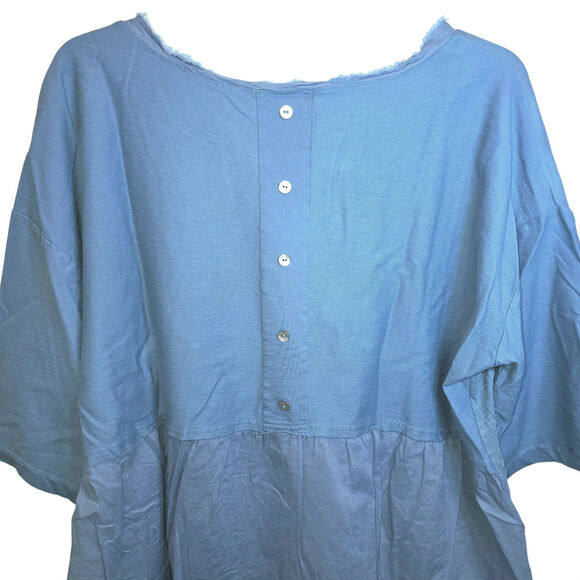 Sundance Mix Media Blouse 3/4 Sleeve Peplem Sz Large Blue Faux Button Back - Picture 5 of 12